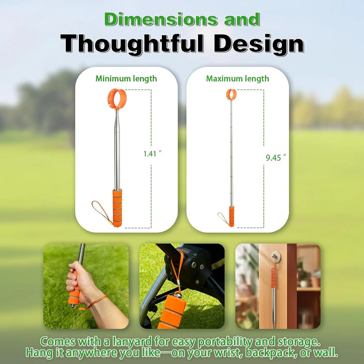 Golf Ball Retriever with Telescopic Shaft and Dual Cup Head