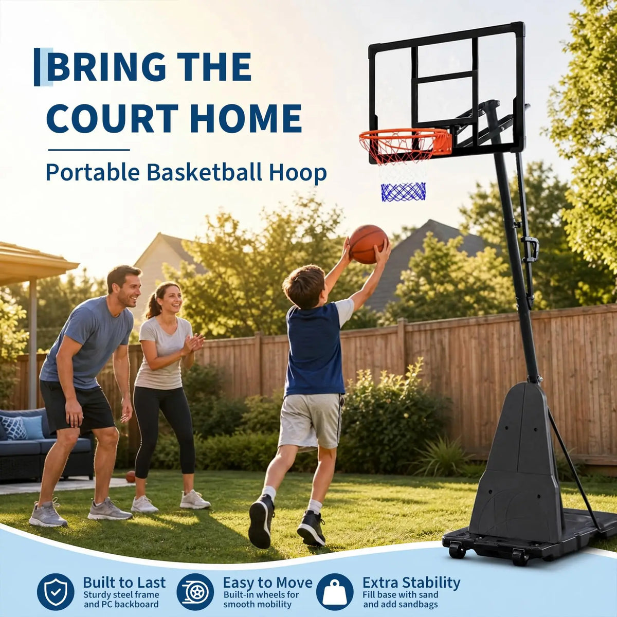 HiMISS Adjustable Portable Basketball Hoop With Fillable Base And Wheels