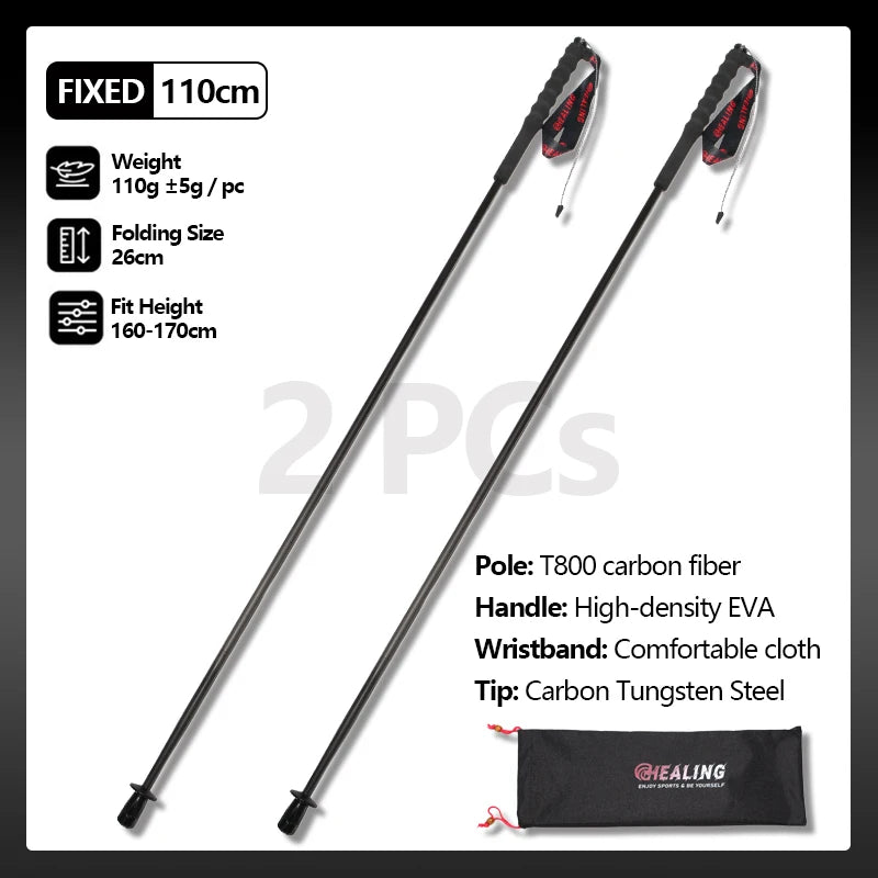 OKHEALING Ultralight Carbon Fiber Trekking Poles Anti Shock Foldable