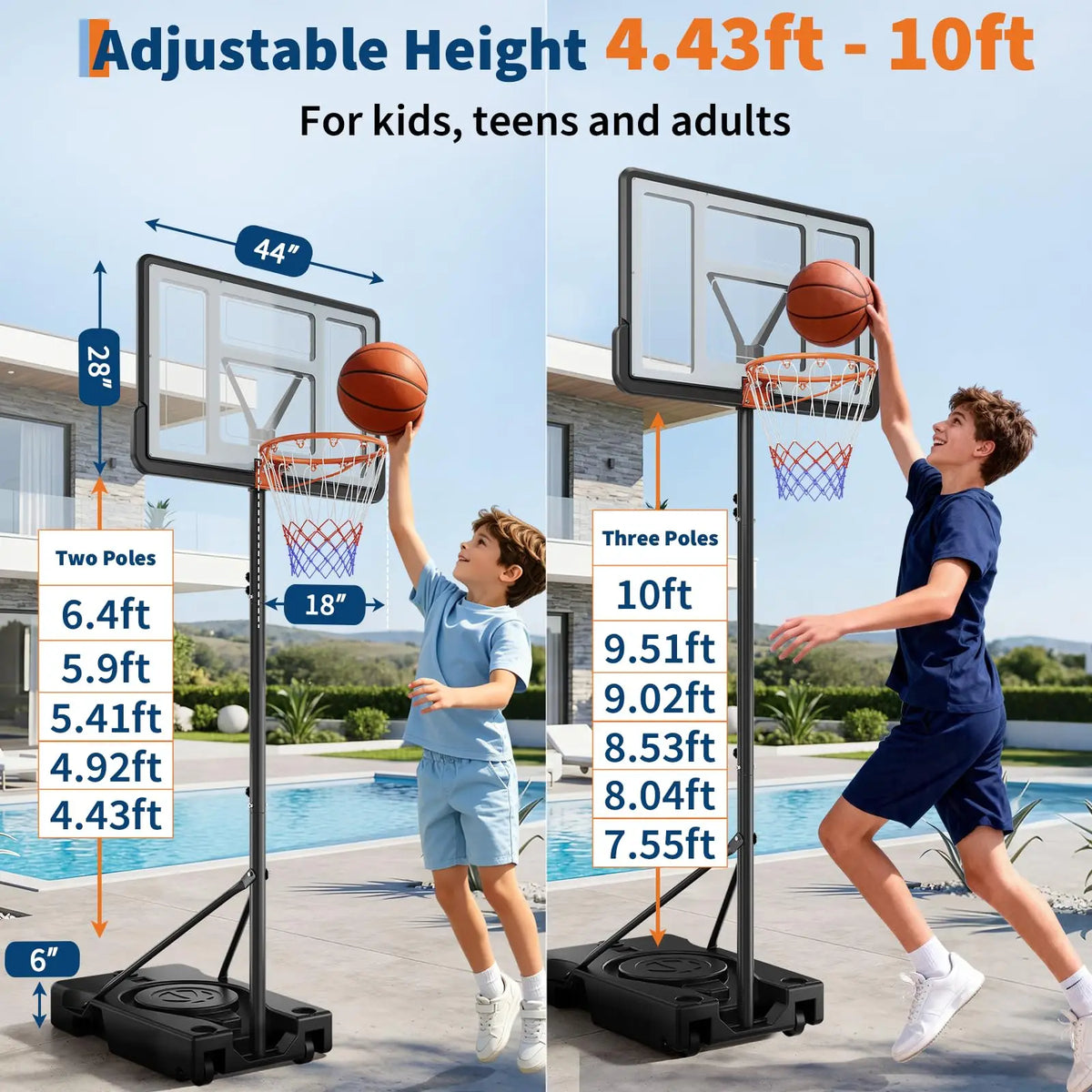 HiMISS Portable Adjustable Basketball Hoop With Wheels for Outdoor Play