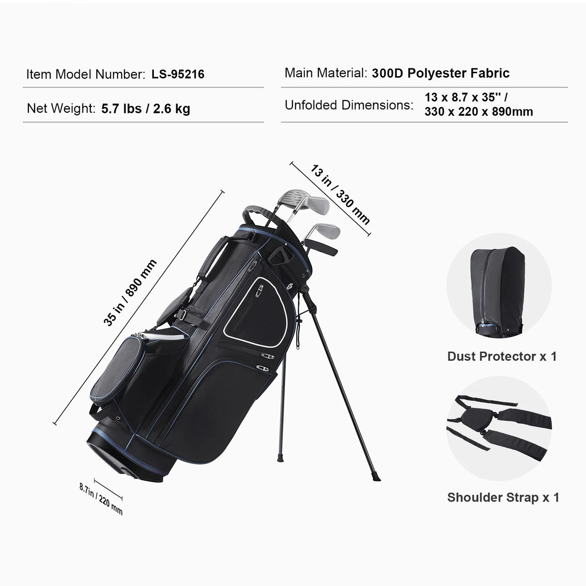 SucceBuy Golf Cart Bag With Organizer Divider Pockets Dust Cover
