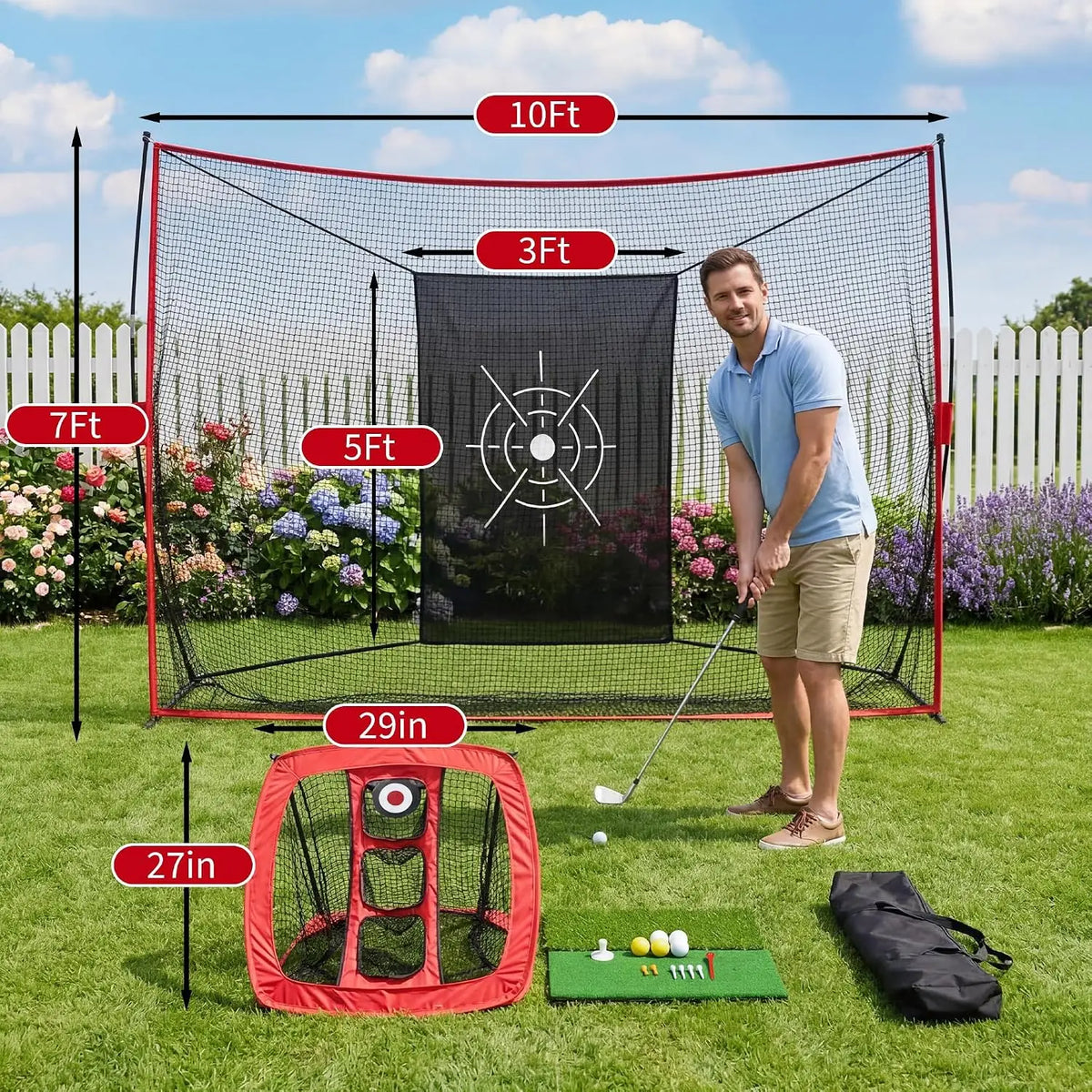 Tacleekii Golf Practice Net With Aiming Cloth And Carry Bag