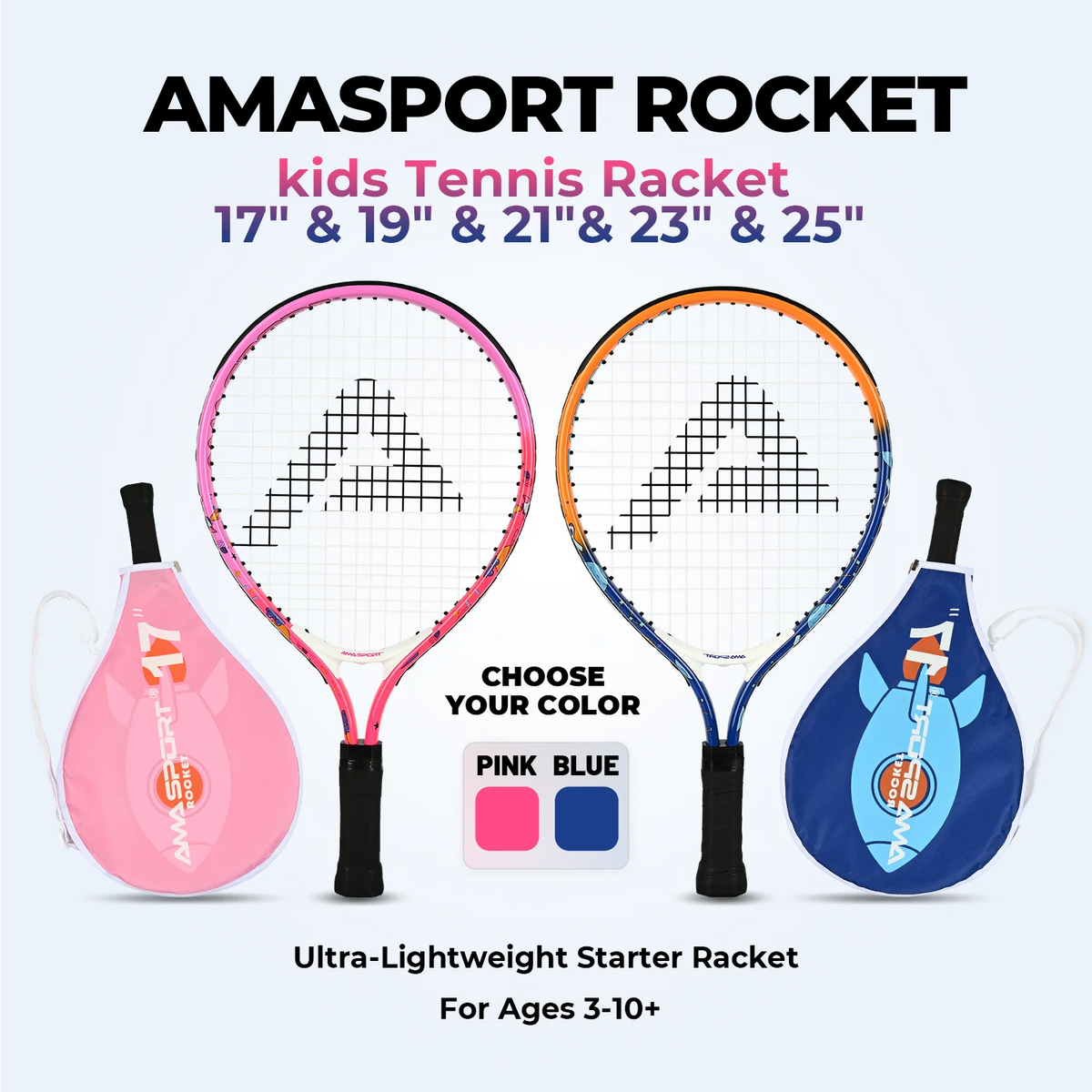 AMA SPORT Pre-Strung Lightweight Junior Tennis Racket With Bag