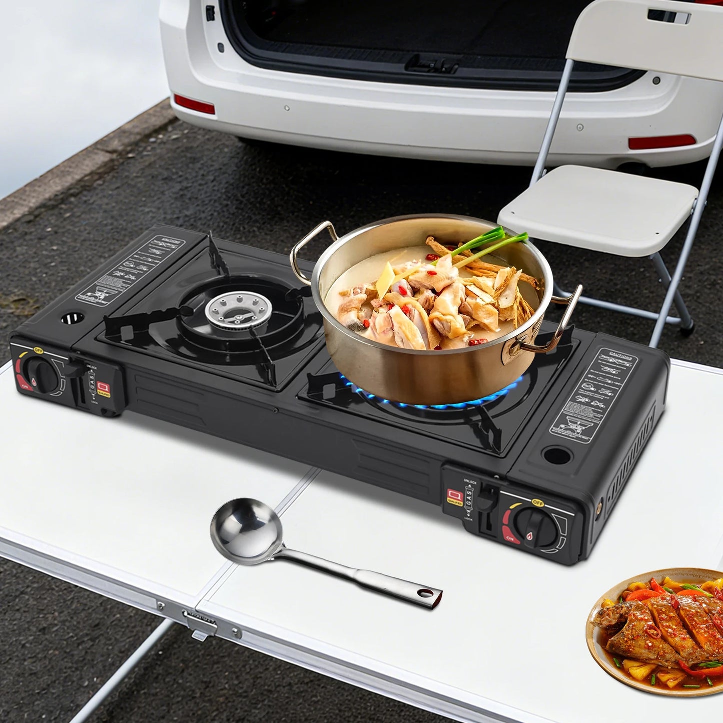 Two-Burner Portable Camping Stove 2.5KW Auto Ignition Butane LPG