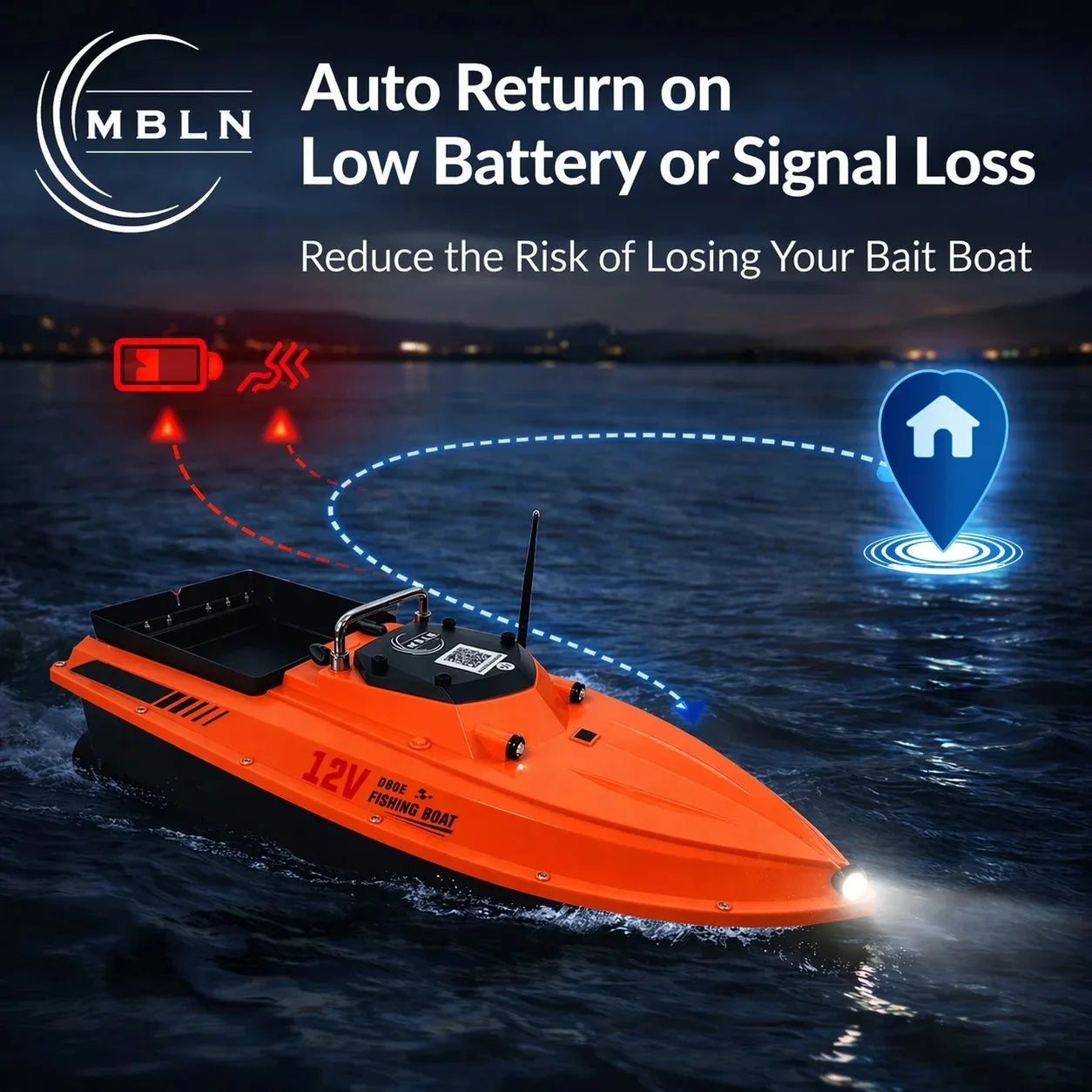 MBLN GPS Rechargeable Bait Boat With Auto Return Remote