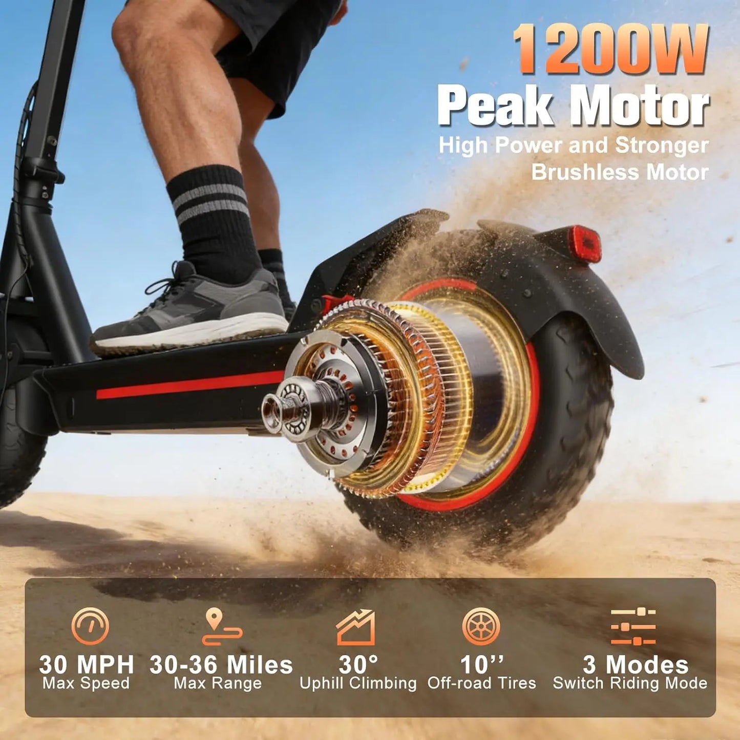 OBX 1200W Off Road Electric Scooter With Foldable Dual Suspension