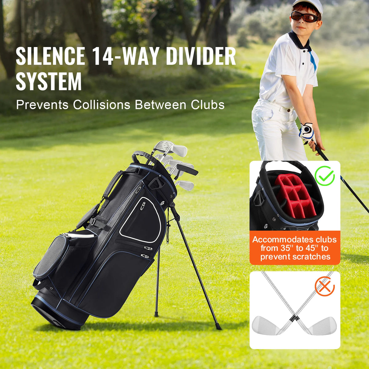 SucceBuy Golf Cart Bag With Organizer Divider Pockets Dust Cover
