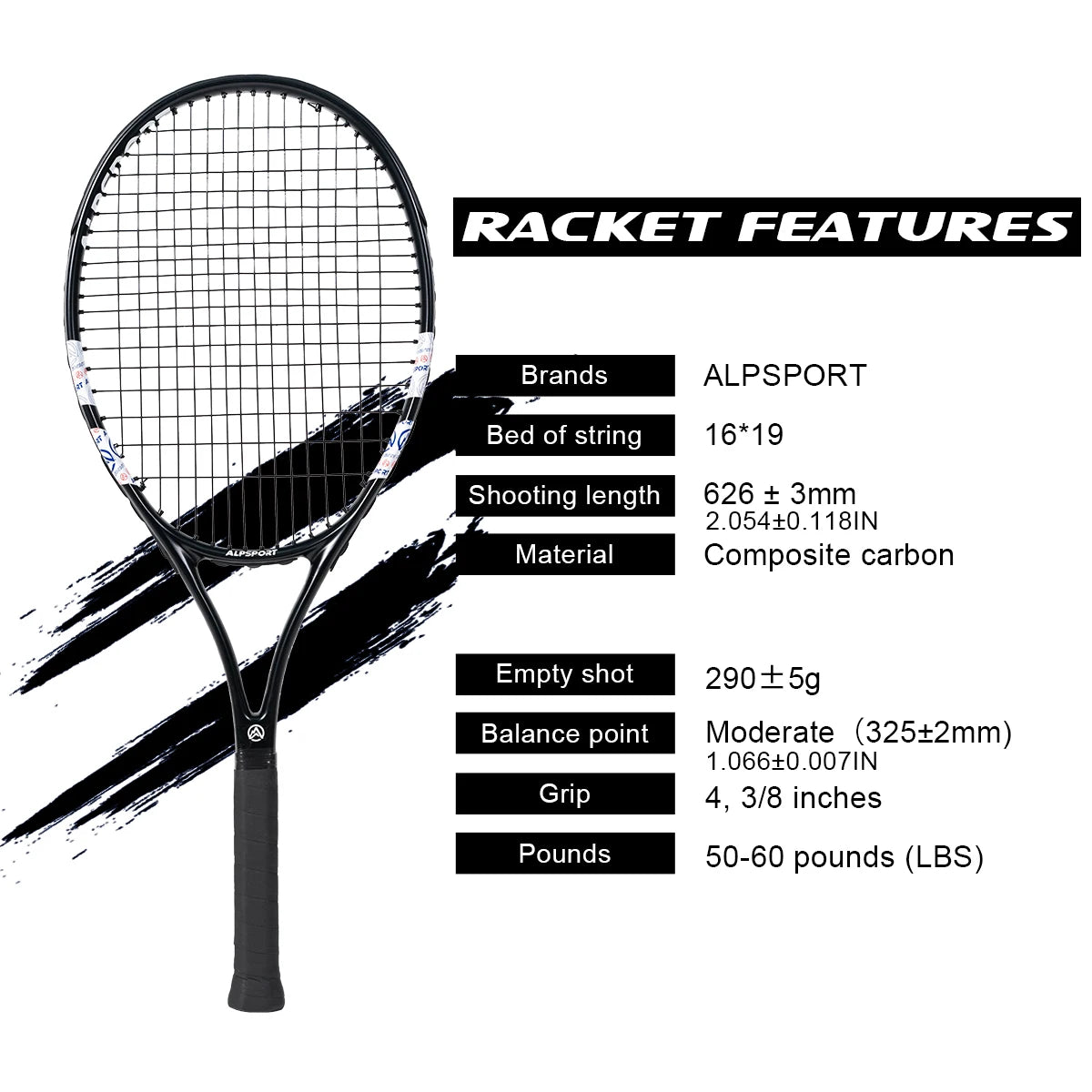 ALPSPORT Carbon Fiber Tennis Racket for Professional Training and Recreation