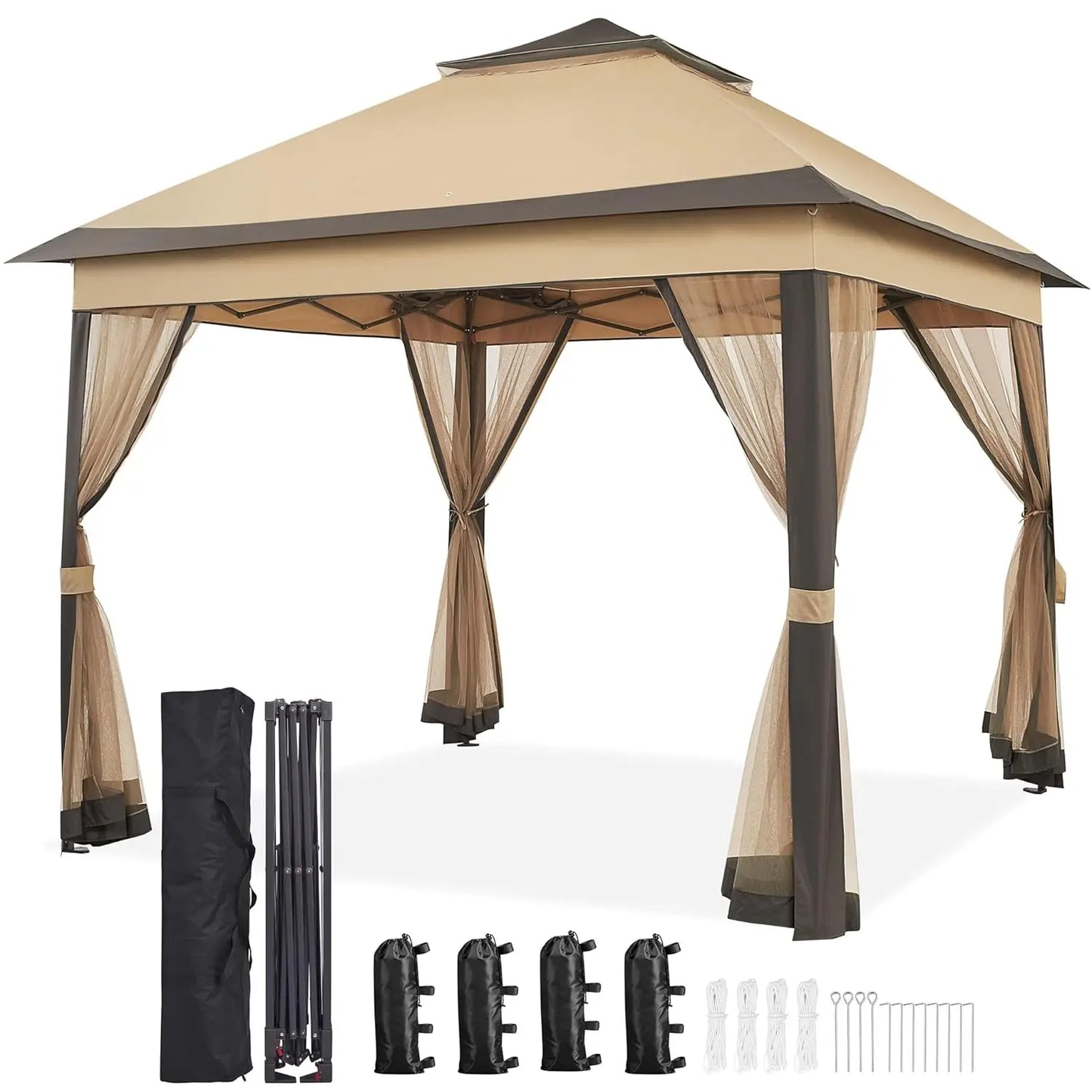 Pop Up Gazebo Canopy Instant Sun Shade Tent With Sandbags