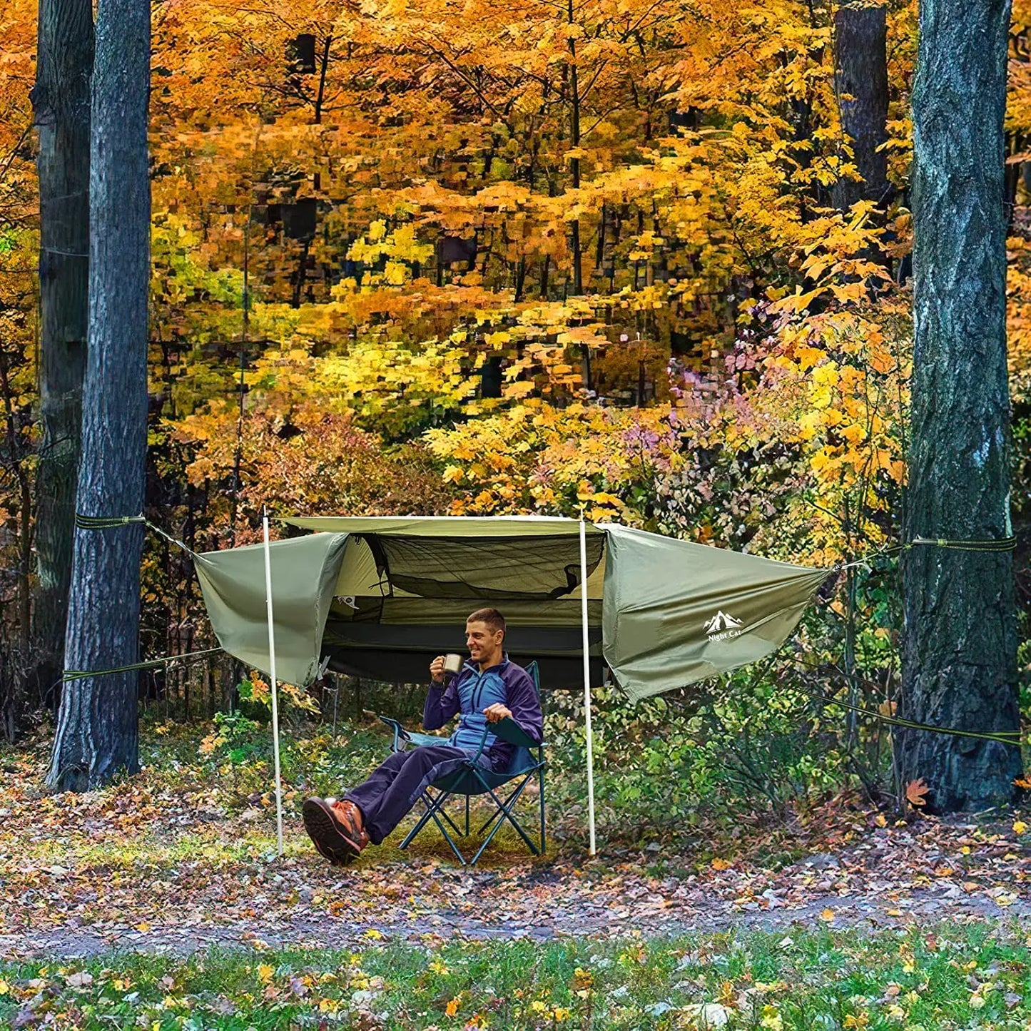 Night Cat Flat Lay Hammock Tent With Mosquito Net Rainfly