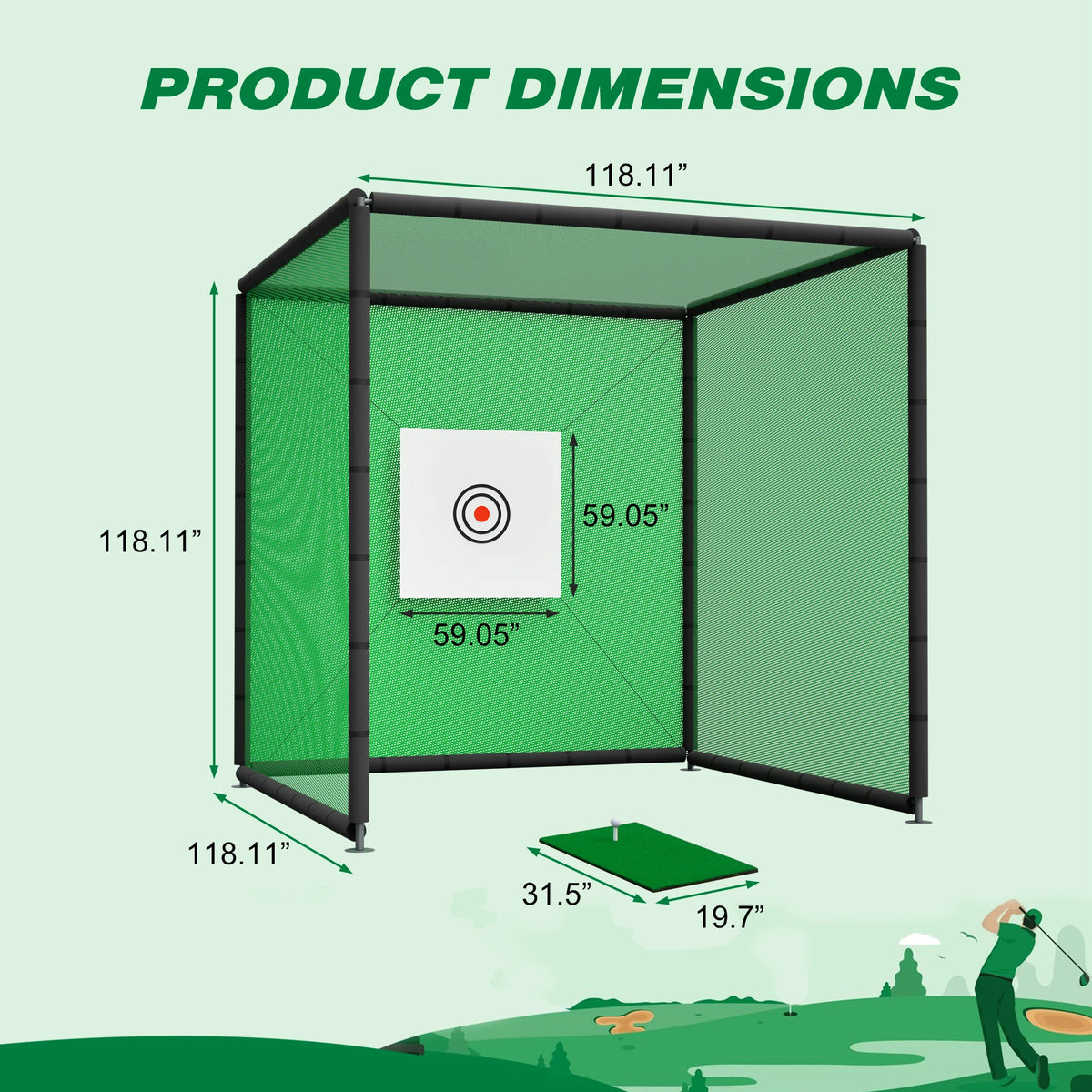 Indoor Outdoor Golf Practice Net Cage With Metal Frame for Training