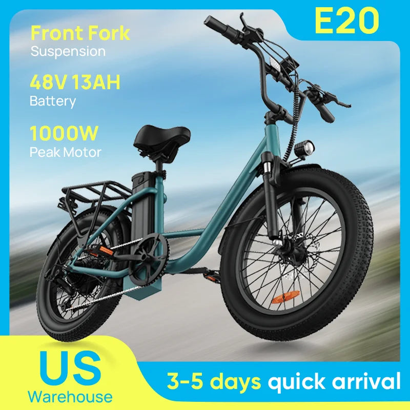 URLIFE 1000W Fat Tire Electric Bicycle With Removable Battery