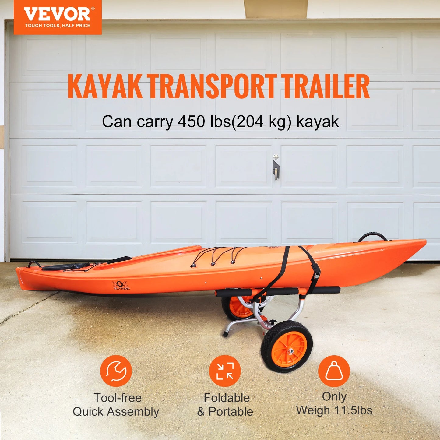 SucceBuy Kayak Cart Detachable Canoe Trolley With Solid PU Tires
