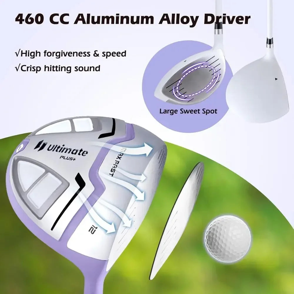 Women's Golf Set Featuring Driver Hybrid Irons Putter Cart Bag