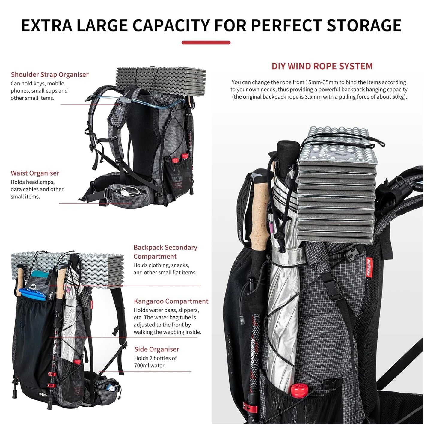 Naturehike High Capacity Mountain Backpack For Hiking And Travel