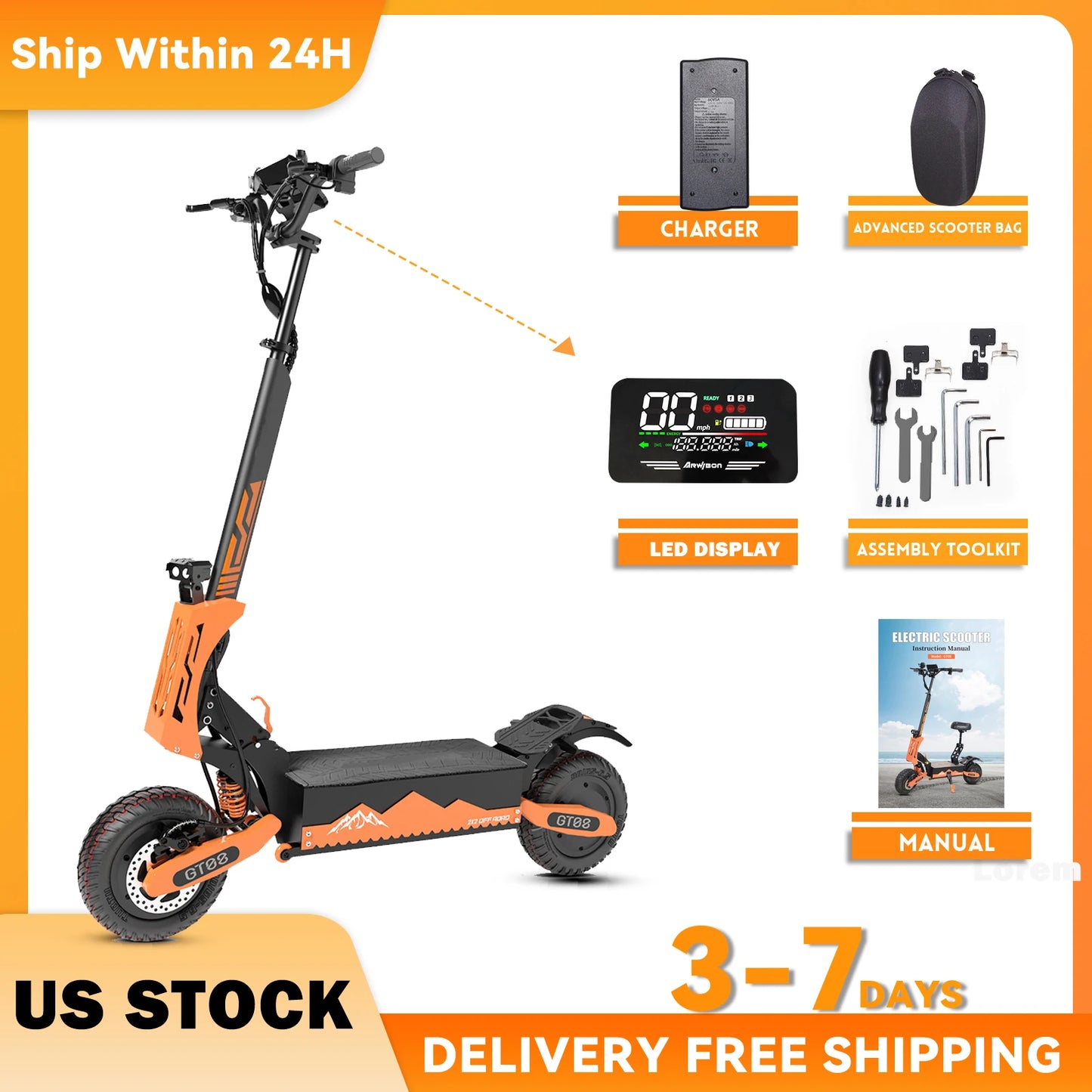 Arwibon GT08 Electric Scooter With Folding Frame And Powerful Motor