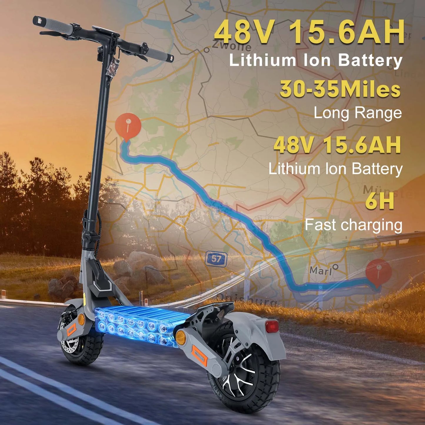 BIkydom Electric Scooter 1200W 48V Foldable With Disc Brakes