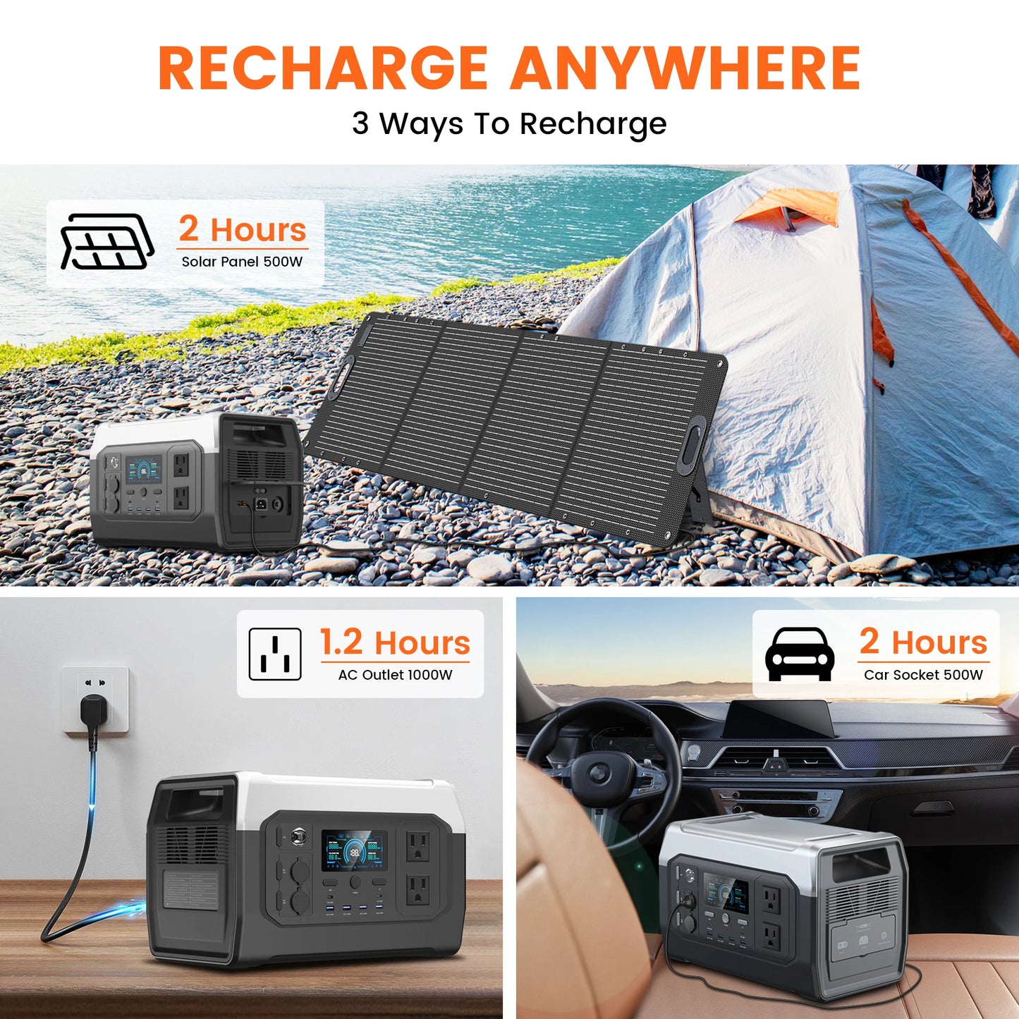CTOLITY XP1000 1800W Portable Solar Generator Power Station LiFePO4 1024Wh