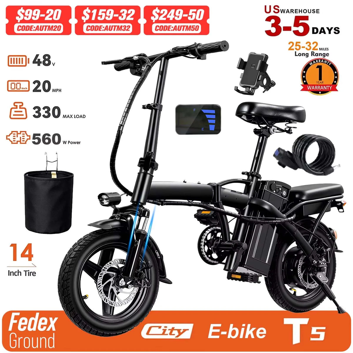 FURIDER Folding Electric Bike With Removable Battery And 560W Motor