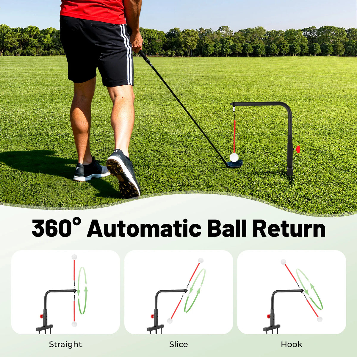 Golf Swing Trainer With Automatic Ball Return for Practice