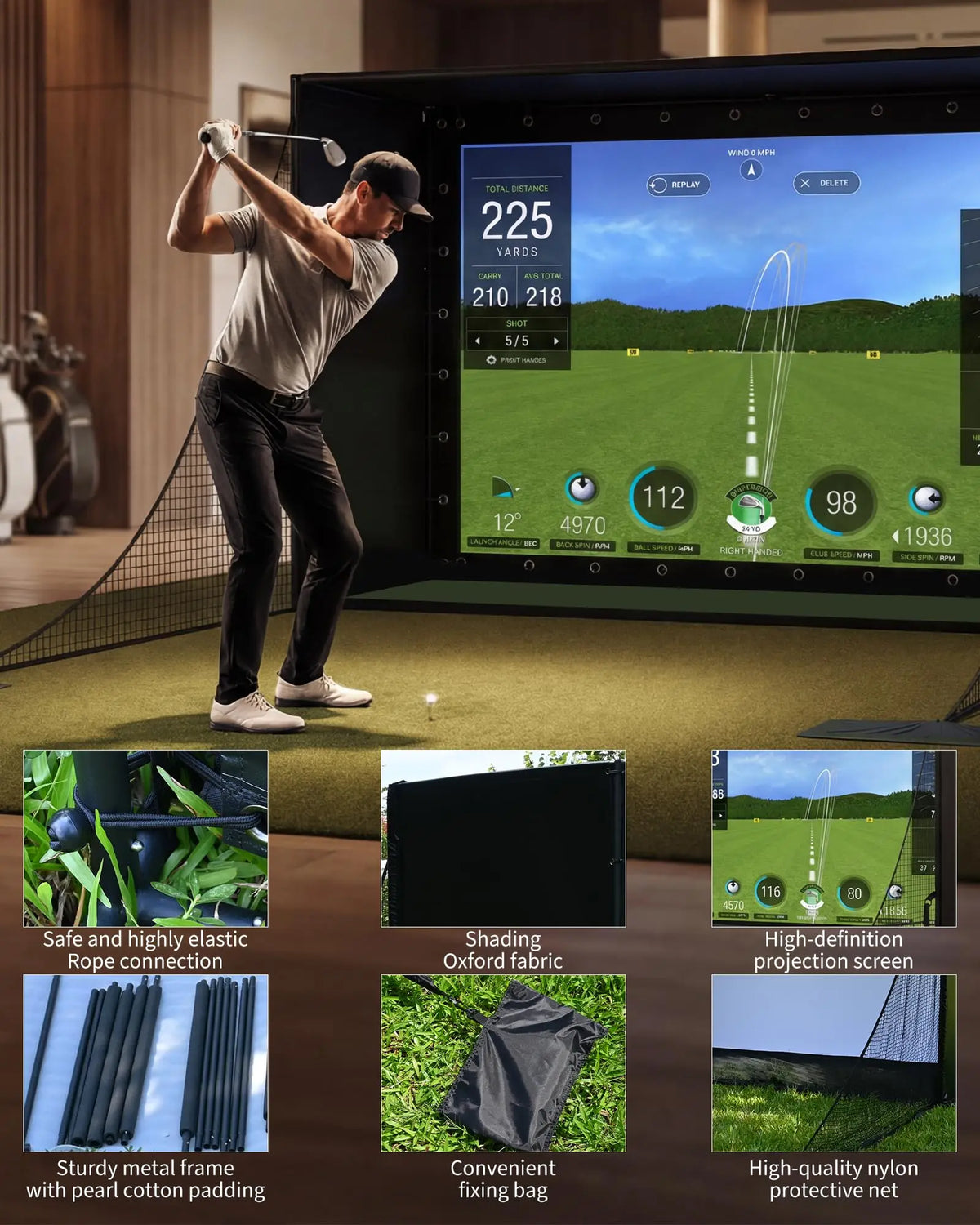 Golf Simulator Enclosure Package With Impact Screen And Safety Netting