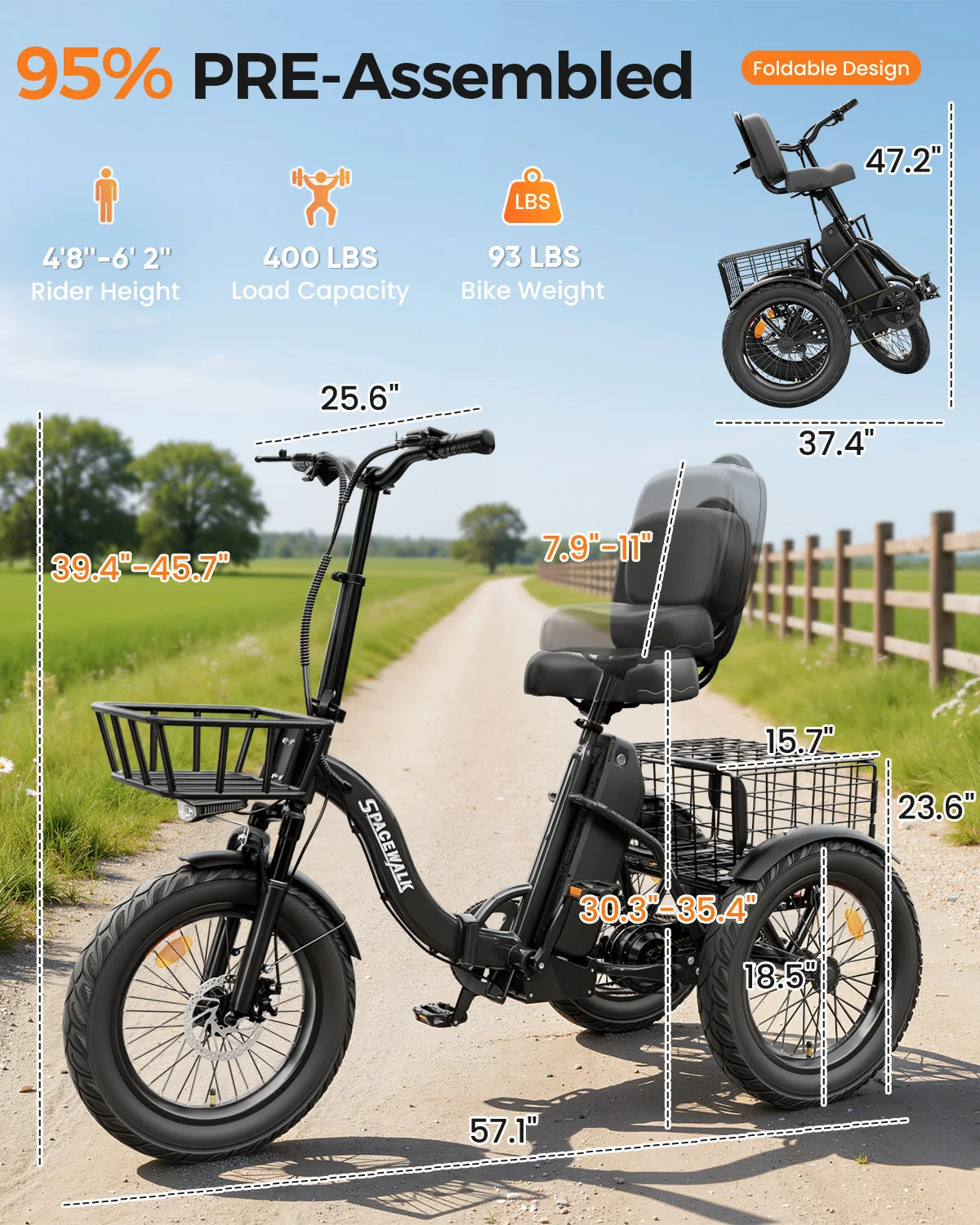 EILLEO Spacewalk Electric Tricycle for Adults with Cargo Basket