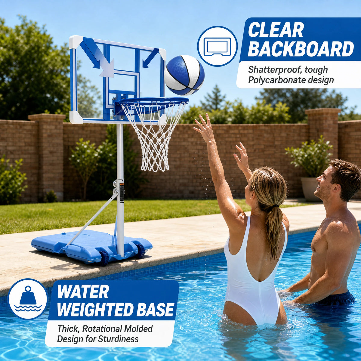 Portable Pool Basketball Hoop with Adjustable LED Lighted Rim