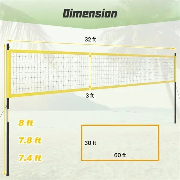 Heavy Duty Volleyball Net Set With Adjustable Poles And Winch Accessories