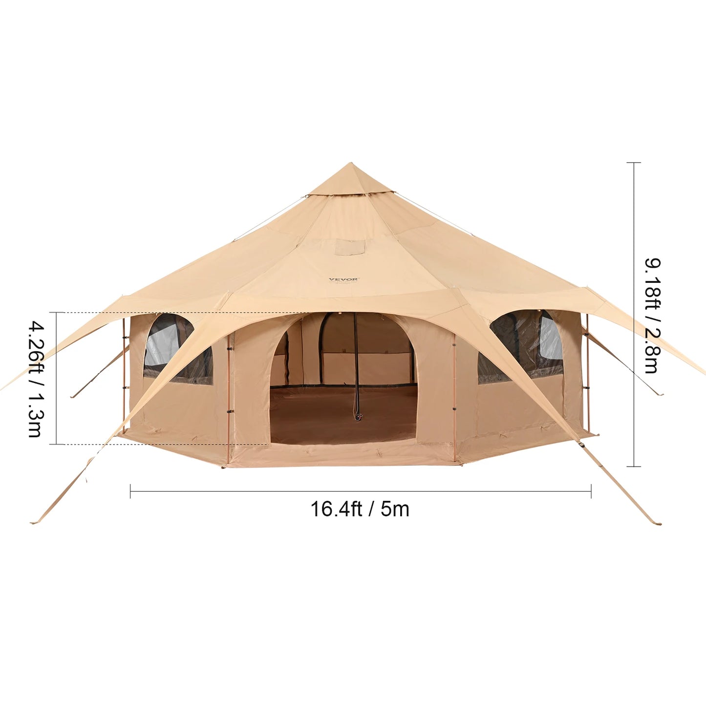 SucceBuy Canvas Bell Tent For Camping Breathable Sleeps 8 People
