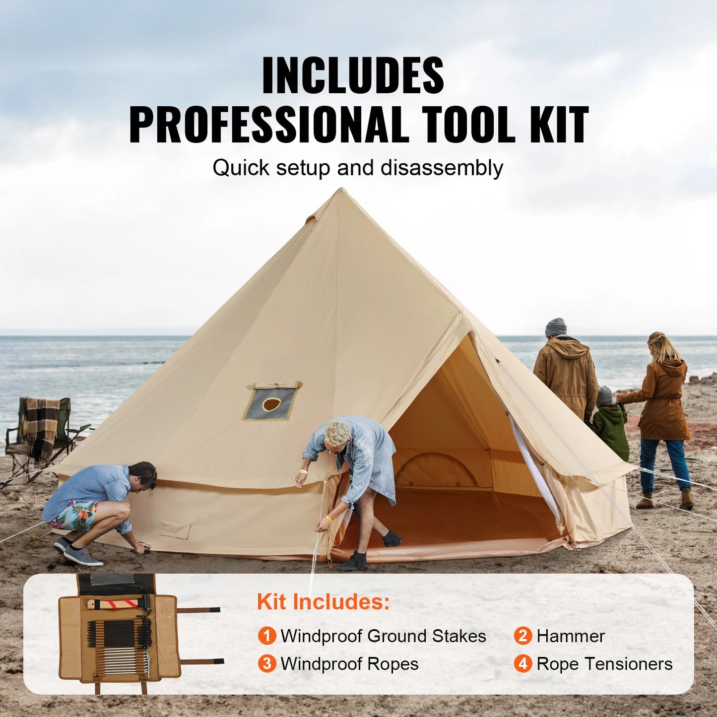 SucceBuy Canvas Bell Tent For Camping Breathable Sleeps 8 People