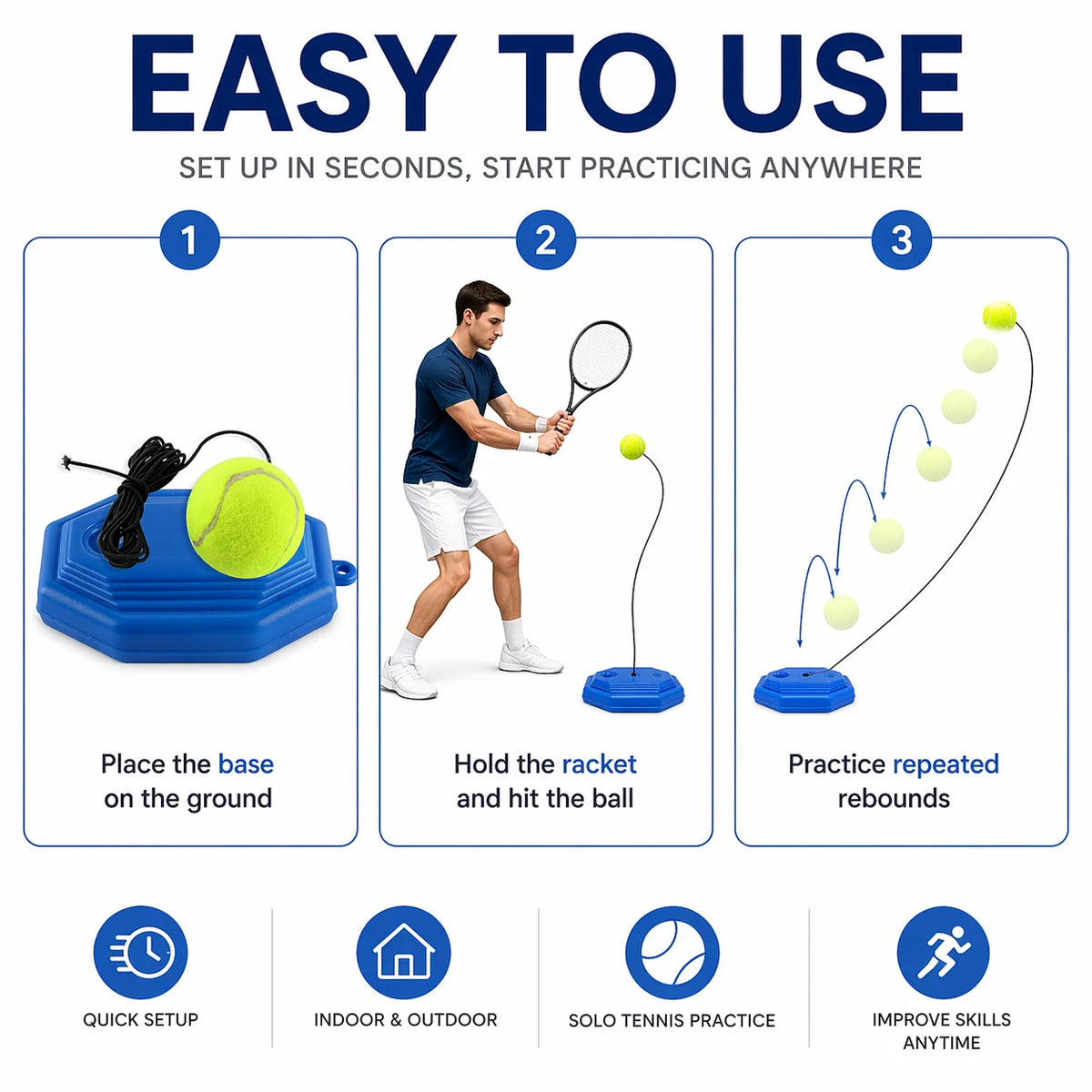 Portable Tennis Rebound Trainer for Solo Practice and Skill Training