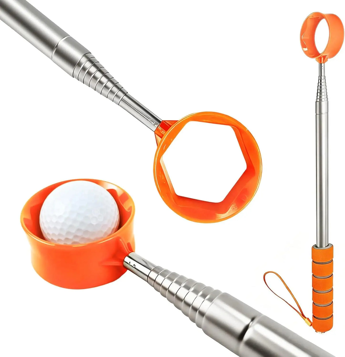 Golf Ball Retriever with Telescopic Shaft and Dual Cup Head