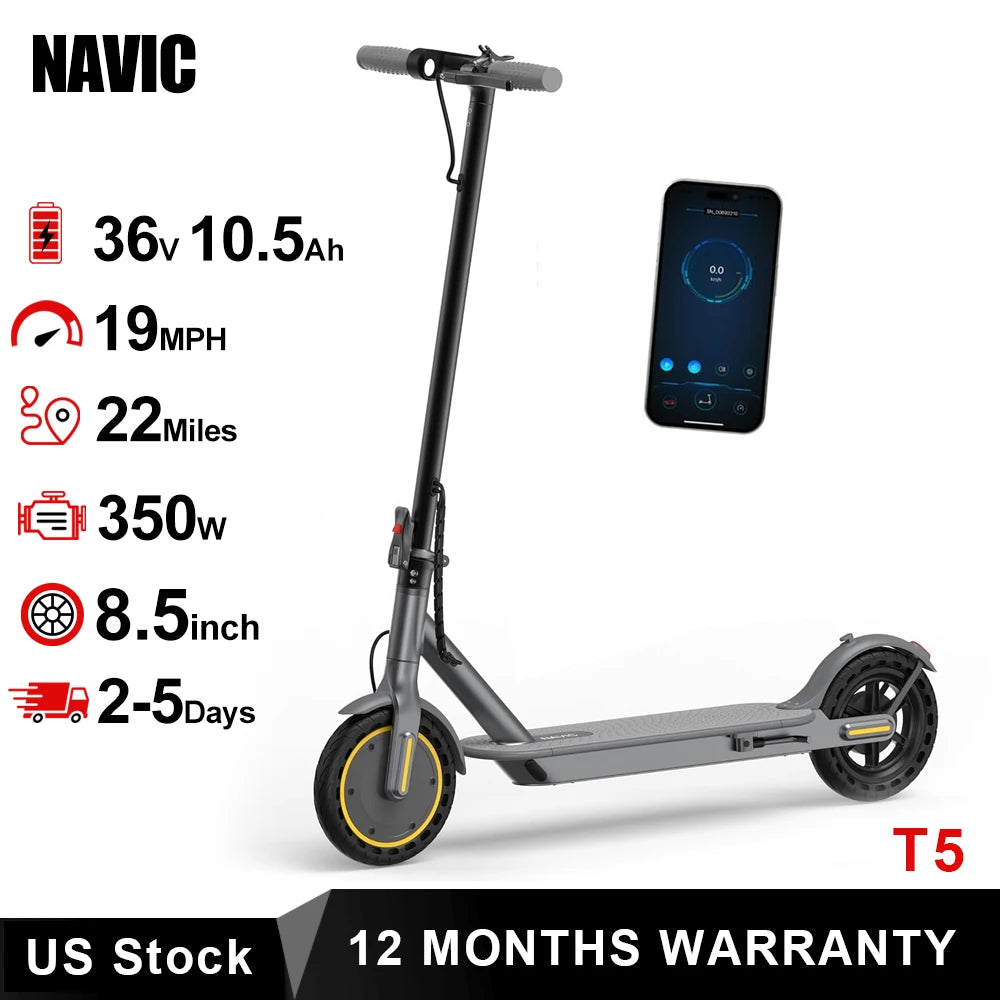 Navic T5 Electric Scooter Foldable Design 22 Mile Daily Commute