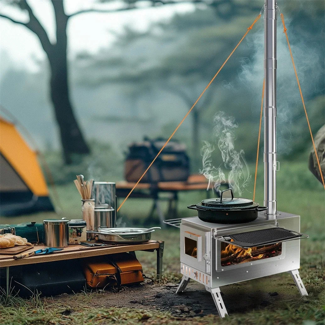 Portable Wood Burning Tent Stove With Stainless Chimney Pipes