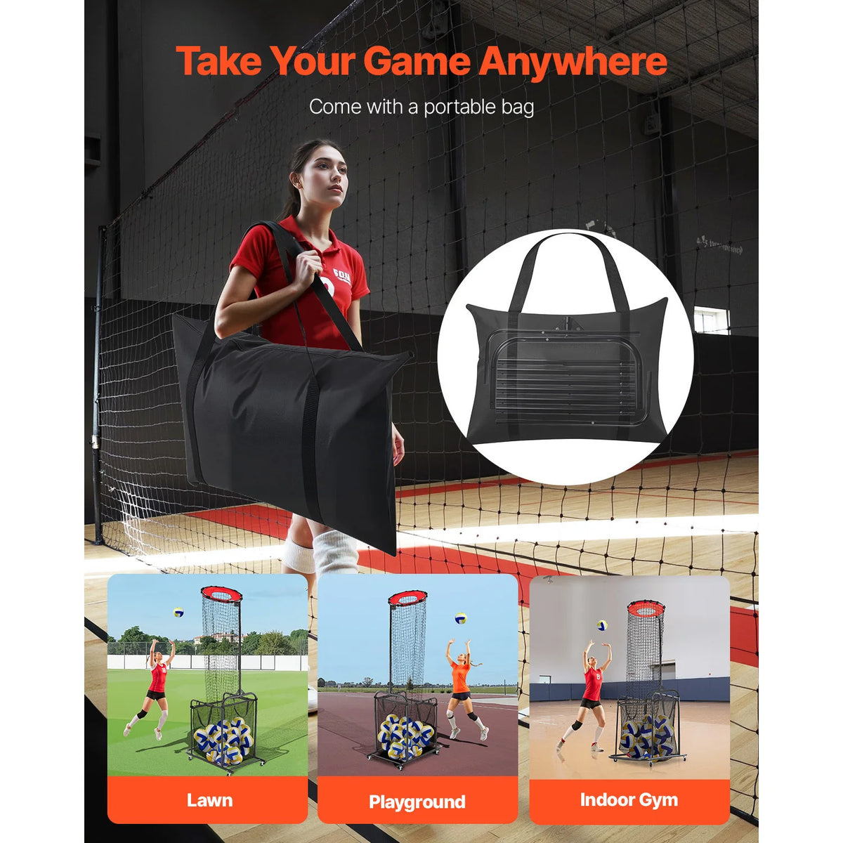 SucceBuy Adjustable Volleyball Setter Training Net With Wheels And Bag