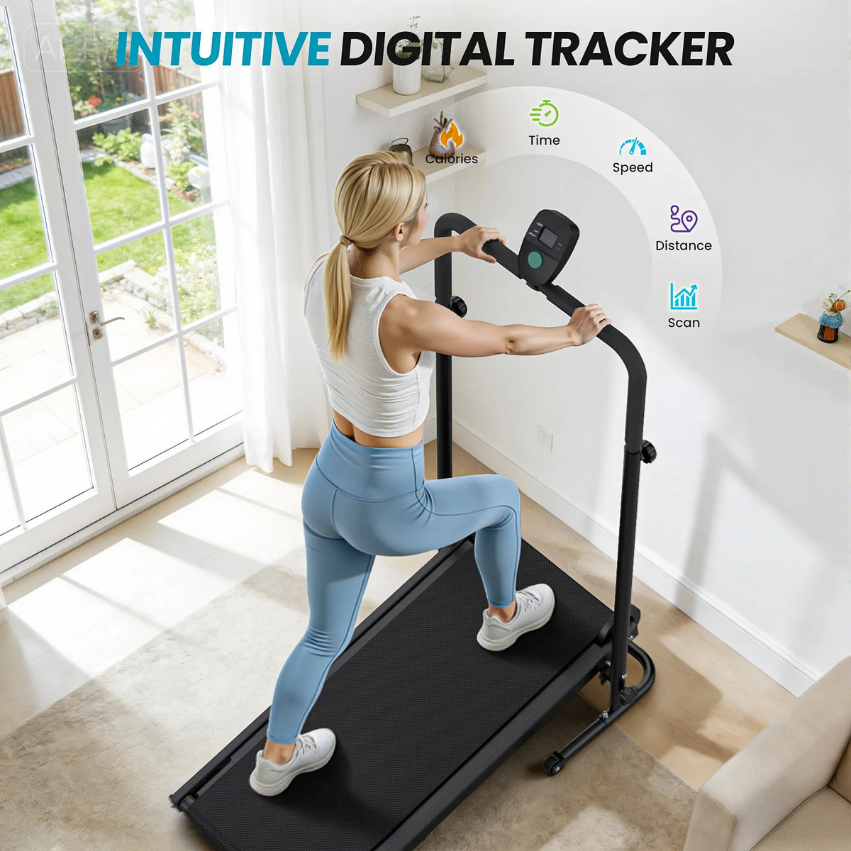 AKLUER Nonmotorized Treadmill With Adjustable Incline And LCD Monitor