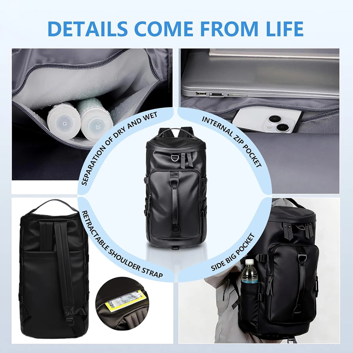 Waterproof Convertible Gym Duffel Backpack Tote Bag For Travel