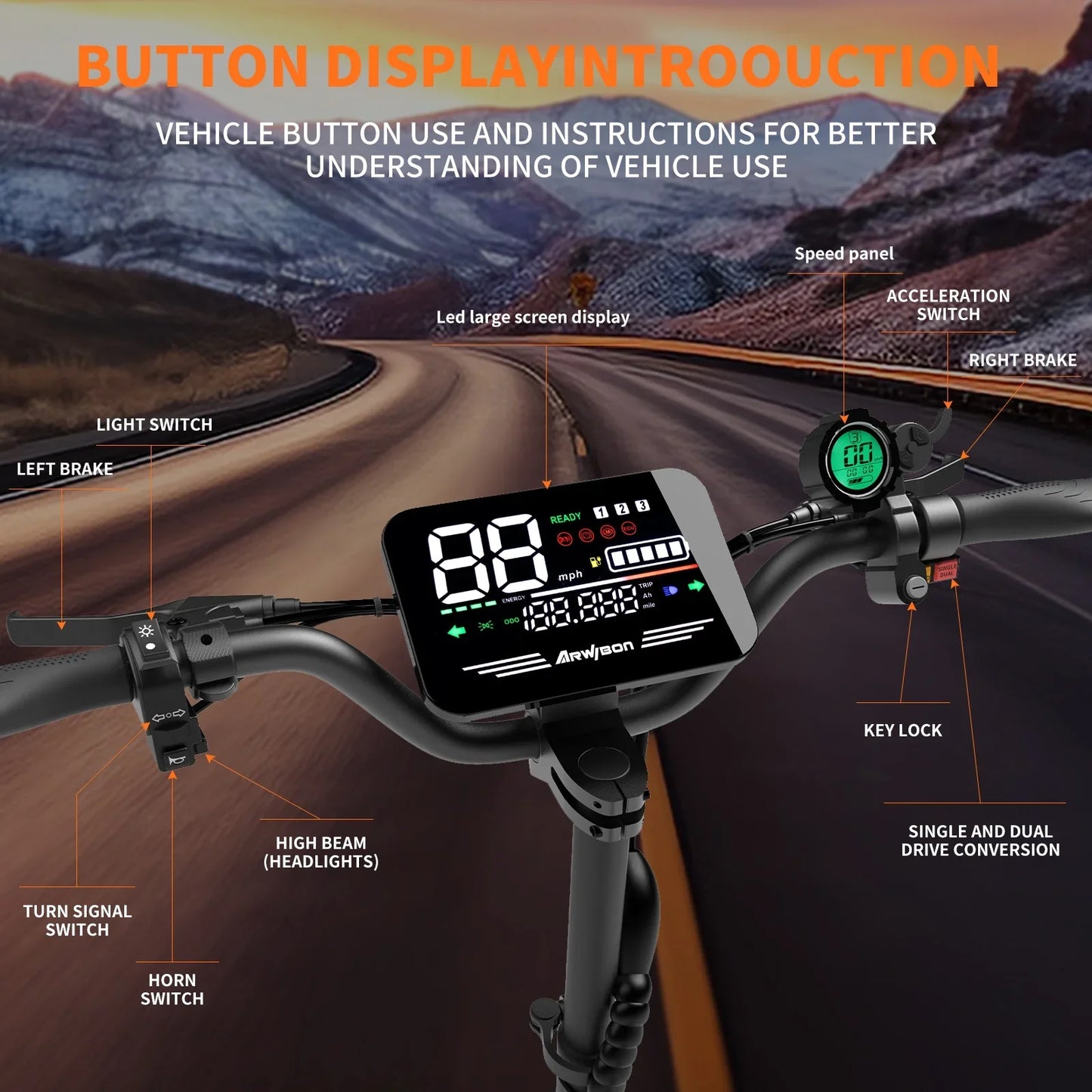 Arwibon Dual Motor Electric Scooter 5600W Off Road Folding
